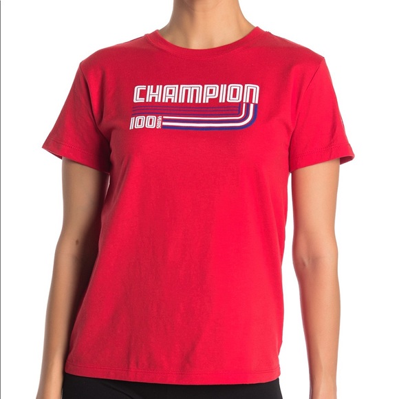 NEW Champion retro logo tee red size large - Picture 1 of 2